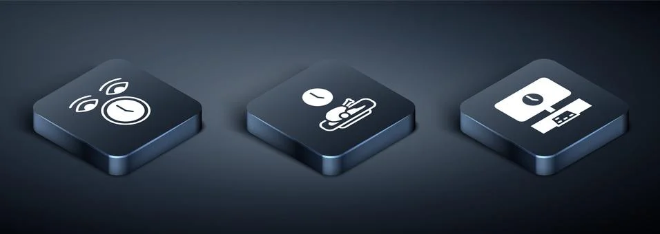 Set Isometric Clock, Smart Tv time and Food icon. Vector Stock Illustration