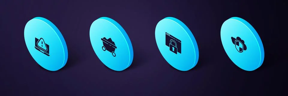 Set Isometric Cloud and shield, Secure your site with HTTPS, SSL, Coal mine t Иллюстрация