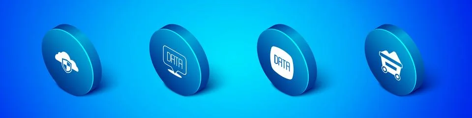 Set Isometric Cloud and shield, Data analysis, Coal mine trolley and icon Illustrazione stock