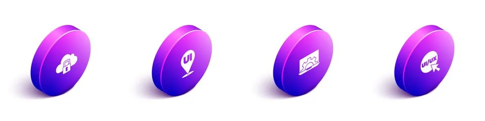 Set Isometric Cloud computing lock, UI or UX design, Web development and icon Stock Illustration