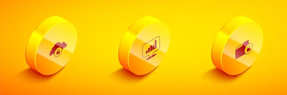 Set Isometric Cloud computing lock, Pie chart infographic and Folder and icon Stock Illustration