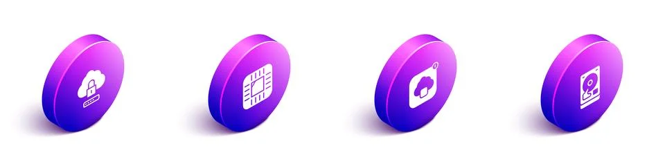 Set Isometric Cloud computing lock, Processor with CPU, technology data tra.. Stock Illustration