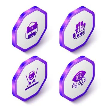 Set Isometric Cloud database, Mechanical robot hand, Hologram and Computer Stockillustratie