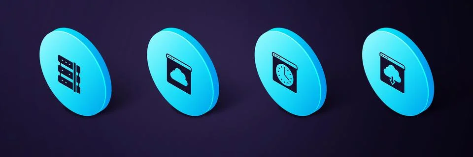 Set Isometric Cloud download, Browser window, technology data transfer and .. Stock Illustration