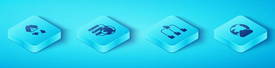 Set Isometric Cloud hacking, Network cloud connection, Social network and Folder Stock Illustration