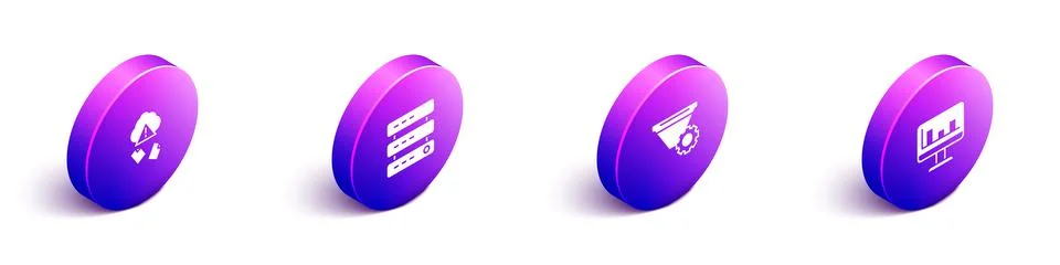 Set Isometric Cloud hacking, Server, Data, Web Hosting, Filter setting and Stock Illustration