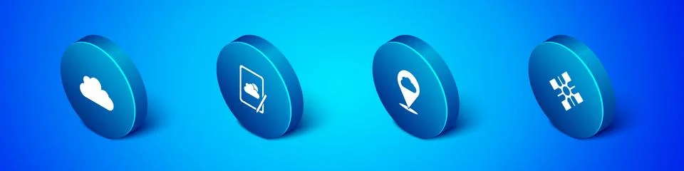 Set Isometric Cloud, Location cloud, Snowflake and Weather forecast icon. Vector イラスト素材