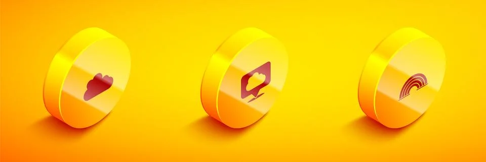 Set Isometric Cloud, Location cloud and Rainbow icon. Vector Stock Illustration