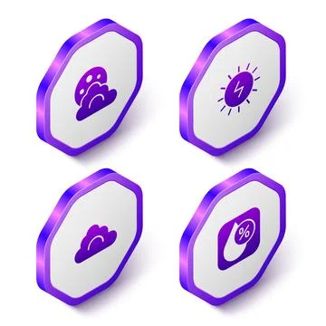 Set Isometric Cloud with moon, Solar energy panel,  and Water drop percenta.. Stock Illustration