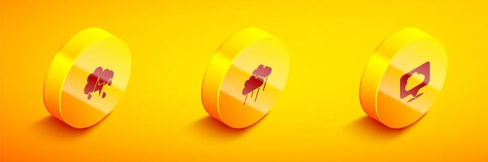 Set Isometric Cloud with rain and lightning, and Location cloud icon. Vector イラスト素材