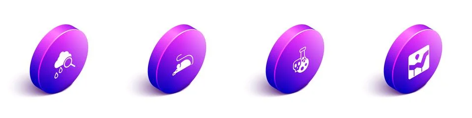 Set Isometric Cloud with rain, Experimental mouse, Test tube toxic liquid and Stock Illustration