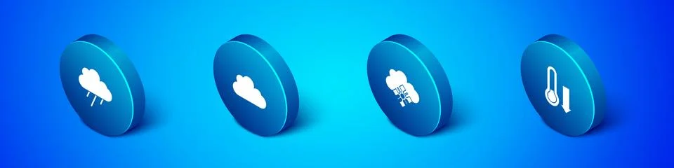 Set Isometric Cloud with rain, snow, Meteorology thermometer and icon. Vector イラスト素材