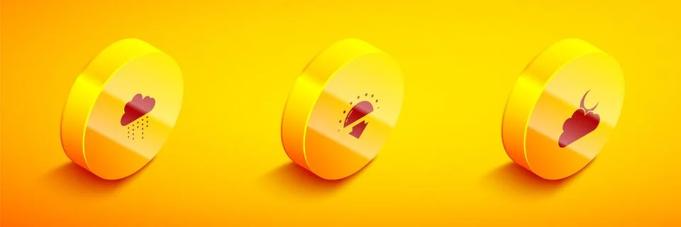 Set Isometric Cloud with rain, Sunset and moon icon. Vector 스톡 일러스트
