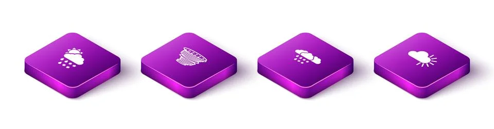 Set Isometric Cloud with snow, rain, sun, Tornado, and and Cloudy icon. Vecto Stockillustratie