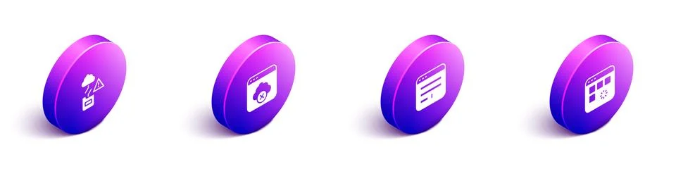 Set Isometric Cloud technology data transfer, Failed access cloud storage Stock Illustration