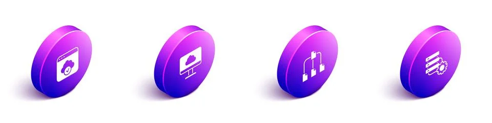 Set Isometric Cloud technology data transfer, , Folder tree and Server and gear 스톡 일러스트