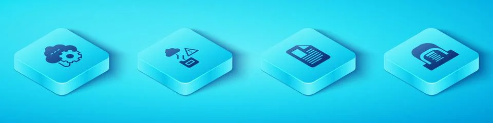 Set Isometric Cloud technology data transfer, , Hangar with servers and File Illustrazione stock