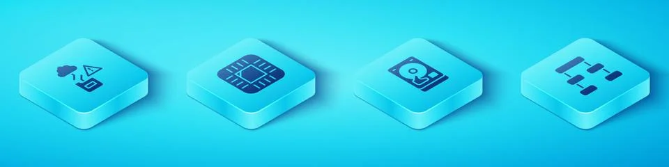 Set Isometric Cloud technology data transfer, Processor with CPU, Hierarchy Stock Illustration