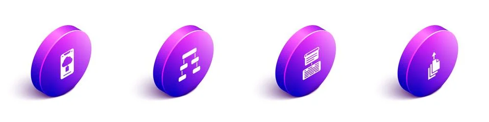 Set Isometric Cloud technology data transfer, Hierarchy organogram chart, Server 스톡 일러스트