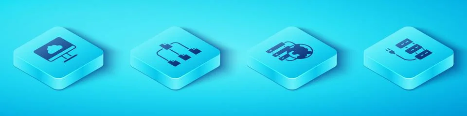 Set Isometric Cloud technology data transfer, Folder tree, Server and Network イラスト素材