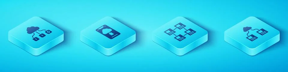 Set Isometric Cloud technology data transfer, , and Hierarchy organogram chart Stock Illustration