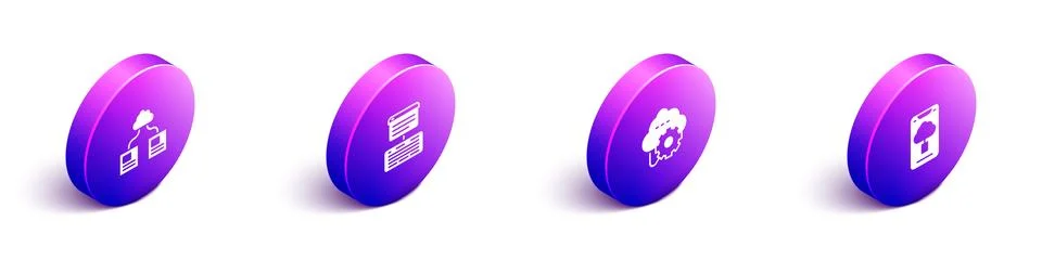 Set Isometric Cloud technology data transfer, Server, Data, Web Hosting, and Stock Illustration