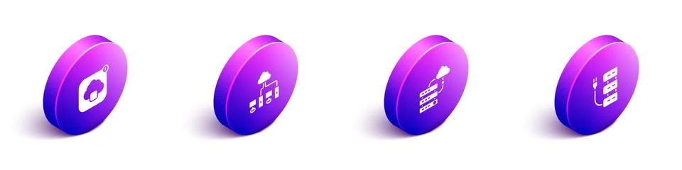 Set Isometric Cloud technology data transfer, Computer network, Network cloud Stock Illustration