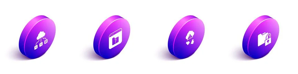 Set Isometric Cloud technology data transfer, File missing, hacking and Folder Stock Illustration