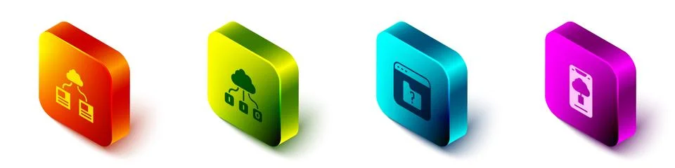 Set Isometric Cloud technology data transfer, , File missing and icon. Vector Stock Illustration