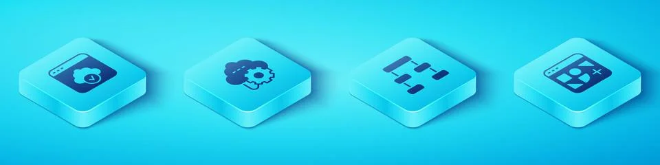 Set Isometric Cloud technology data transfer, , Different files and Hierarchy Stock Illustration