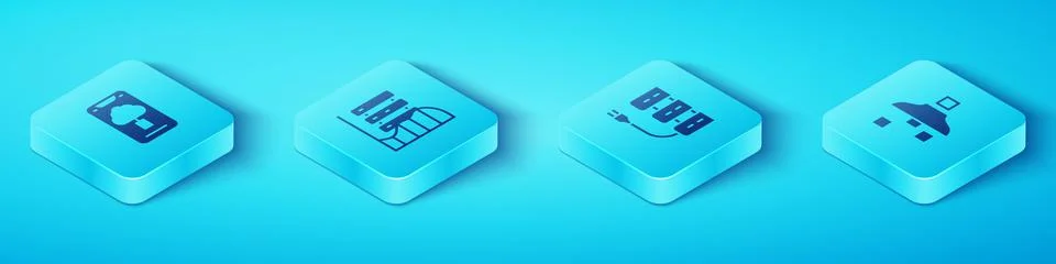 Set Isometric Cloud technology data transfer, Server, Data, Web Hosting, Filter Stock Illustration