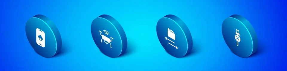 Set Isometric Cloud technology data, Transfer files, No usb cable cord and Smart Stock Illustration