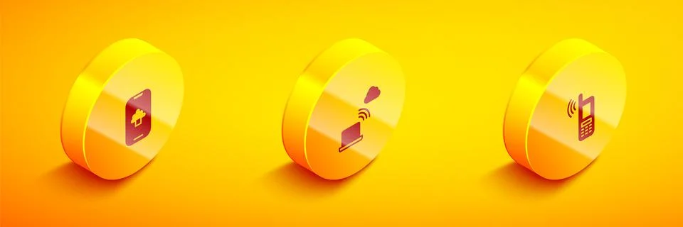 Set Isometric Cloud technology data, Network cloud connection and Mobile with wi Stock Illustration