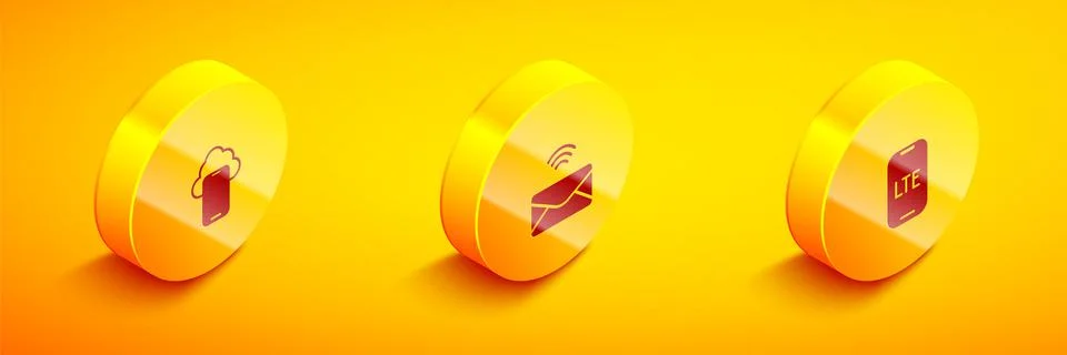 Set Isometric Cloud technology data, Mail and e-mail and LTE network icon Stock Illustration