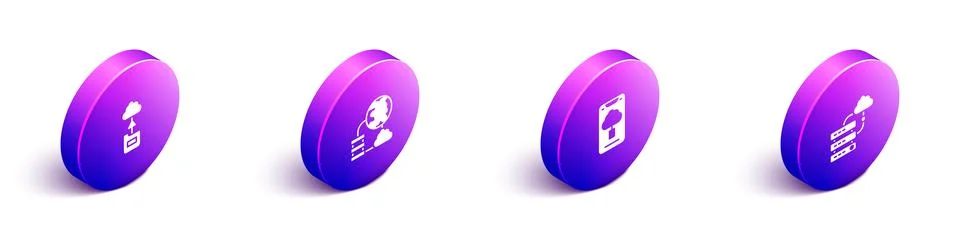 Set Isometric Cloud technology data transfer, Network cloud connection, and icon Stock Illustration