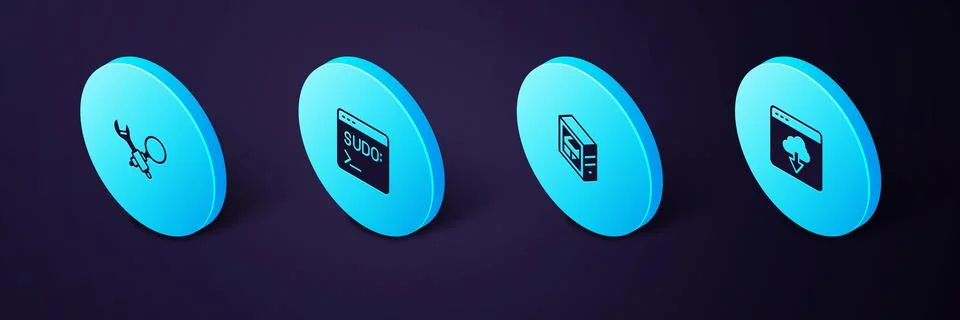 Set Isometric Cloud technology data transfer, Computer, Code terminal and Stock-Illustration