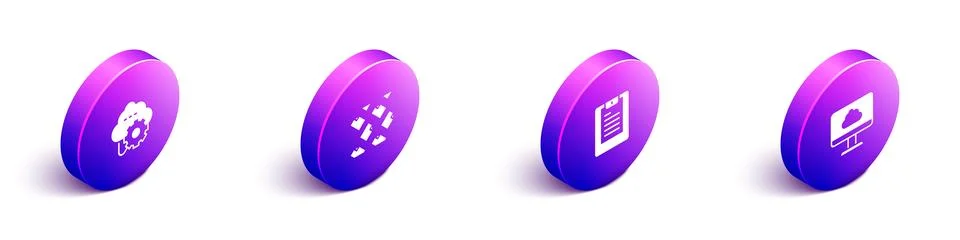 Set Isometric Cloud technology data transfer, Data stream, Server, report and Stock Illustration