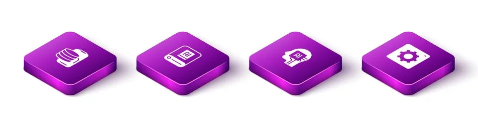 Set Isometric Cloud technology data transfer, Artificial intelligence AI, H.. Stock Illustration