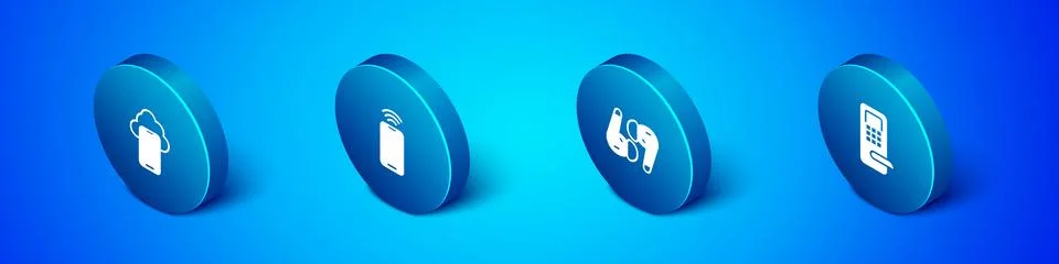 Set Isometric Cloud technology data, Air headphones, Digital door lock and .. Illustrazione stock