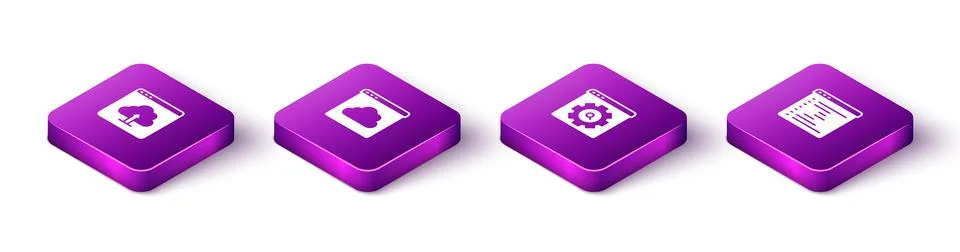 Set Isometric Cloud upload, technology data transfer, Browser setting and w.. Stock Illustration