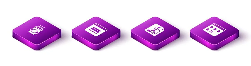 Set Isometric Coffee cup to go, Search engine, Flowchart and Browser files .. Stock-Illustration
