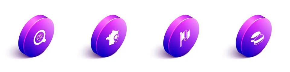 Set Isometric Coffee cup, Map France, Flag and Macaron cookie icon. Vector 스톡 일러스트