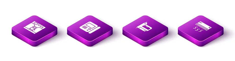 Set Isometric Coffee machine and cup, House intercom system, Electric Stock Illustration