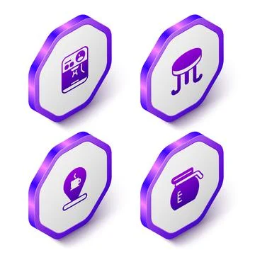 Set Isometric Coffee machine, table, Location with coffee cup and pot icon. P Stock Illustration