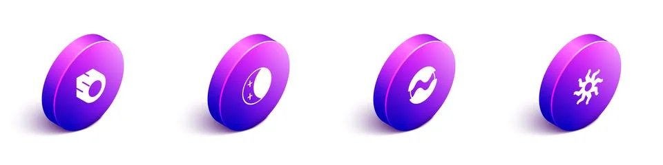 Set Isometric Comet, Eclipse of the sun, Planet and Sun icon. Vector Stock Illustration