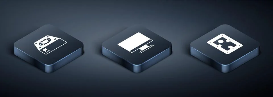 Set Isometric Computer cooler, Hard disk drive HDD and monitor screen icon 스톡 일러스트