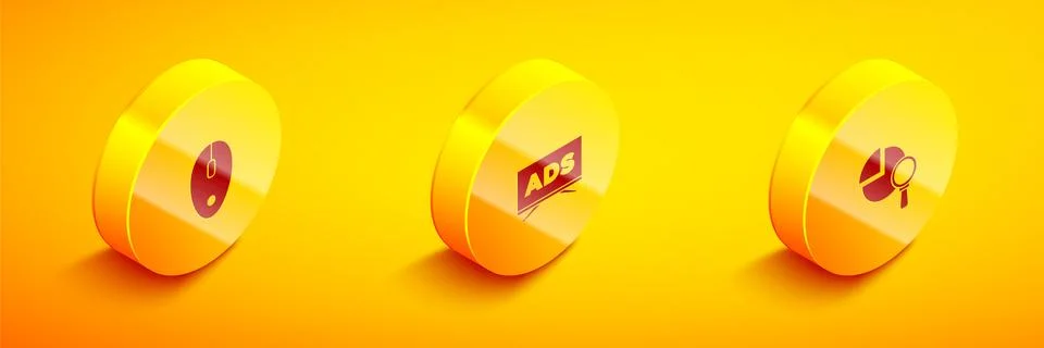 Set Isometric Computer mouse, Advertising and Magnifying glass and analysis icon Stock Illustration