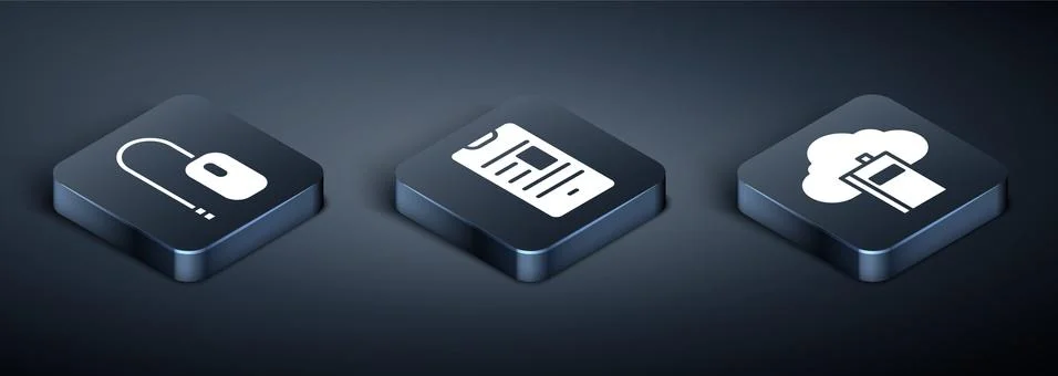 Set Isometric Computer mouse, Cloud or online library and Online book on mobile イラスト素材