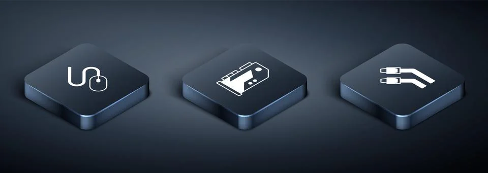 Set Isometric Computer mouse, LAN cable network internet and Video graphic card Stockillustratie