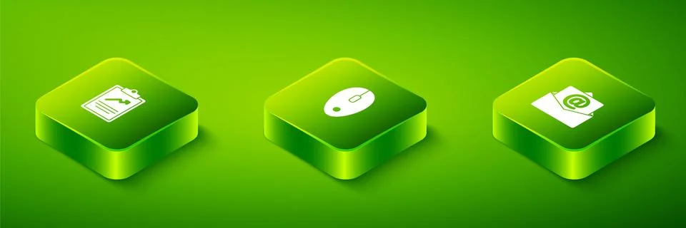Set Isometric Computer mouse, Mail and e-mail and Clipboard with graph chart Stock Illustration